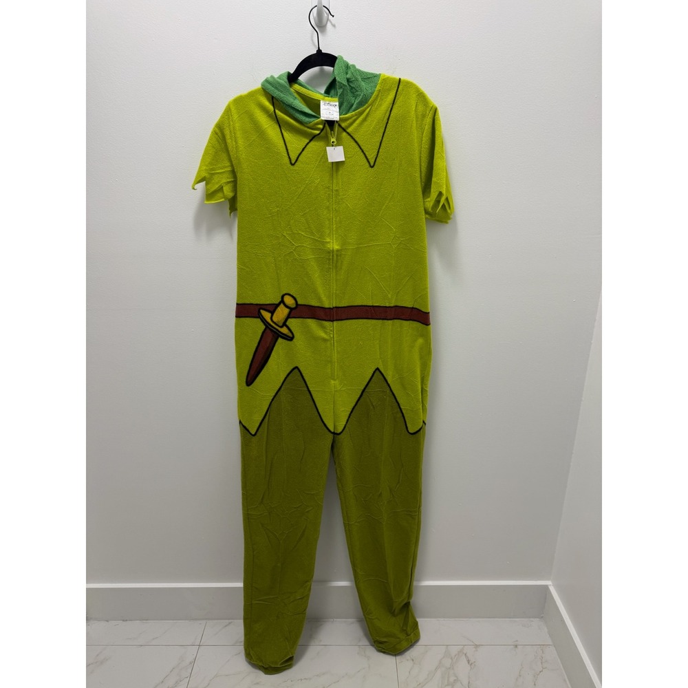 Disney Peter Pan Mens Fleece Hooded Union Suit Costume Pajamas Green Medium